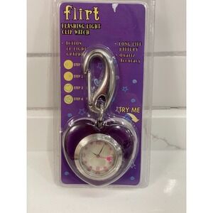 Vintage Y2K Flirt Flashing Light Clip Watch Heart‎ Purple Silvertone Charm New